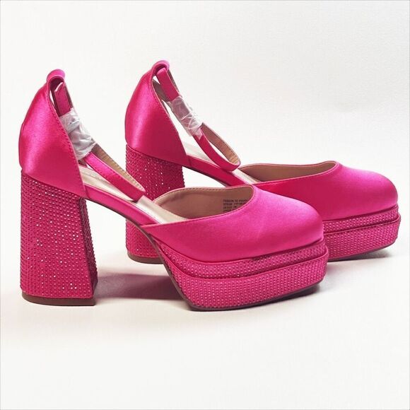 FASHION TO FIGURE MARTINE 2 GEMMED WIDE WIDTH PLATFORM PUMPS Hot Pink Size 7 New - Picture 1 of 17